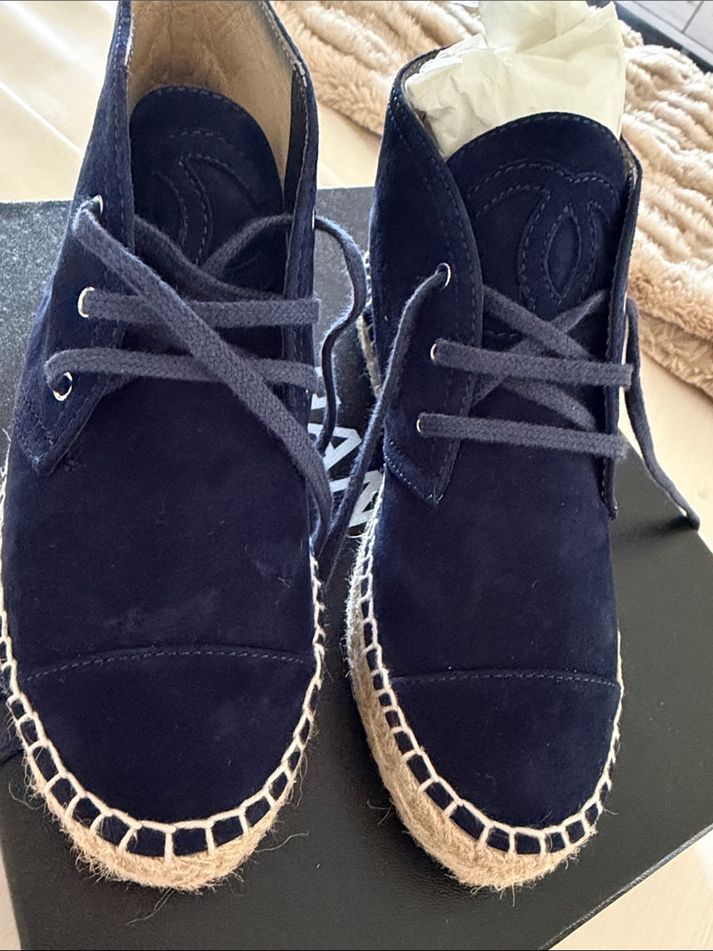 Women Navy Suede Espadrille high top Lace-UpShoes